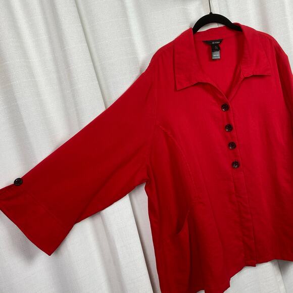 Ali Miles Christmas Red Button Front Blouse Sz.3X - Picture 4 of 11